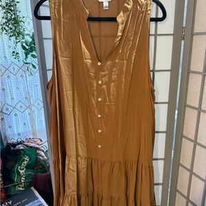 Nine West Camel-Tan Sleeveless Tiered Midi Dress